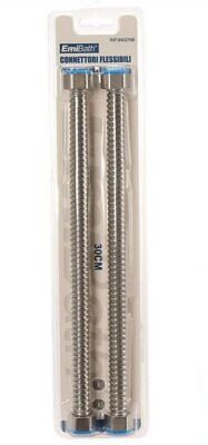 Coppia Tubi Flessibili Per Miscelatore Rubinetto Lungo 30cm Connettori F 1/2" e