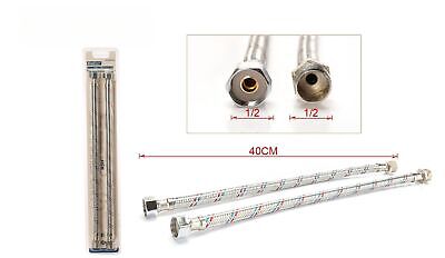 Coppia Tubi Flessibili Per Miscelatore Rubinetto Lungo 40cm Connettori F 1/2" e