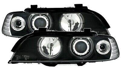 Coppia Fari Fanali Tuning Anteriori Angel Eyes per 5er E39 Neri Alogeni H7+H7