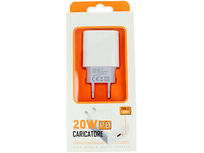 Caricatore USB C 20W Bianco Caricabatterie PD Ricarica Ultra Rapida 5V 3A 9V 2A