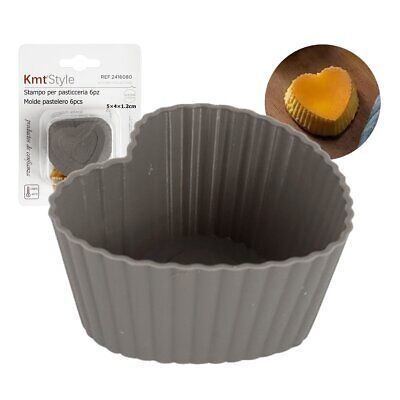 6 Pezzi Stampo Cuoricino Forma Muffin Cupcake Budini da 5 x 1.5 4cm in Silicone