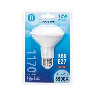 Lampadina LED E27 12W R80 Luce Bianca Fredda 6400k 1170 Lumens Angolo a Fascio
