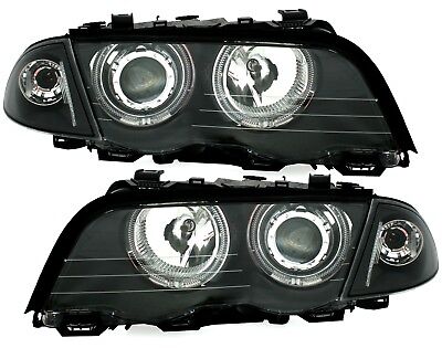 Coppia Fari Fanali anteriori tuning Angel Eyes E46 Neri berlina touring 98-01