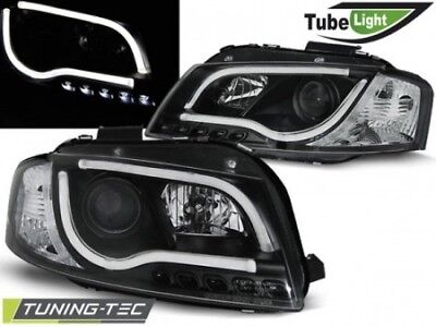 Coppia Fari Fanali Anteriori Tuning  A3 8P 2003-2008 LED TUBE LIGHTS Nero