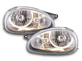 Coppia Fari Fanali Anteriori Tuning Angel Eyes Corsa B 93-00 cromato