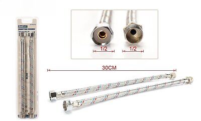 Coppia Tubi Flessibili Per Miscelatore Rubinetto Lungo 30cm connettori F 1/2"e