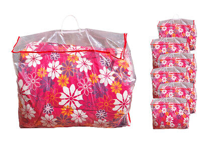 6 PZ Sacchetti Piumone Trasparente Con Cerniera 70X55X28cm Manico Robusto Per