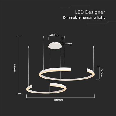 Lampadario LED a Sospensione 48W 5150lm Doppia Mezzaluna Bianco 4000K