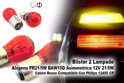Blister 2 Lampade Alogena PR21/5W BAW15D Asimmetrica 12V 21/5W Colore Rosso