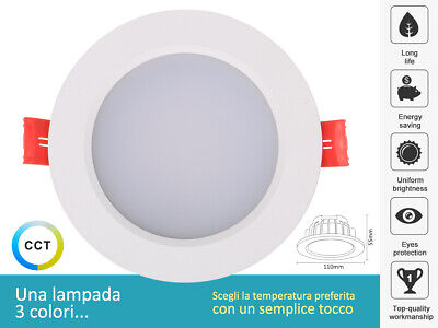 Lampada Faretto Led Incasso 10W CCT Dimmerabile Triac Dimmer 2700/ 4000/ 6000 K