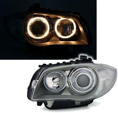Coppia Fari Fanali Anteriori TUNING E81/82/87/88 2004-2011 GRIGIO Angel Eyes H7