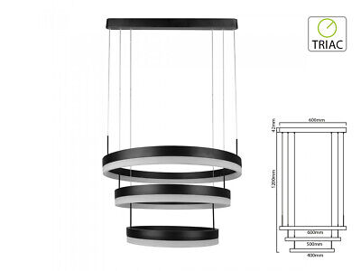 Lampada Led A Sospensione Rotonda Colore Nero Tripli Anelli Diametro 600mm