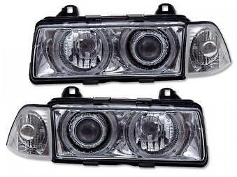 Coppia Fari Fanali Anteriori Tuning Angel Eyes serie 3 Coupe E36 cromato