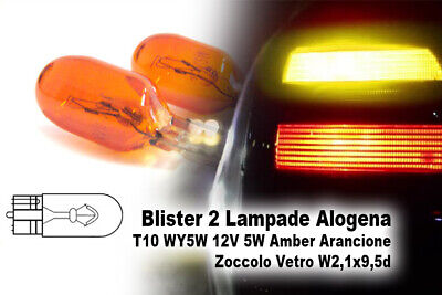 Blister 2 Lampade Alogena T10 WY5W 12V 5W Amber Arancione Zoccolo Vetro