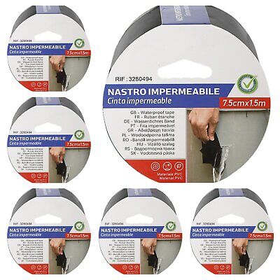 6 Pezzi Nastro Adesivo Impermabile PVC 75mm X 150cm Nero <ul><li>Il nostro