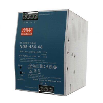 <p>MeanWell NDR-480-48 Trasformatore Rotaia Industriale 48V 480W 10A Barra