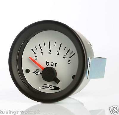 Manometro Strumento Road Italia VDO Style Pressione Olio 0-5 BAR 52mm Bianco