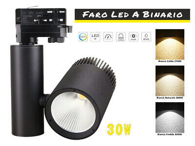 Faro Lampada Led A Binario 30W Trifase CCT CRI 90 Carcassa Nera 2700K 4000K