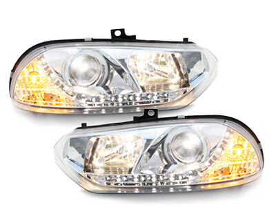 coppia Fari fanali Tuning 156 anteriori DAYLINE ottica diurne cromati