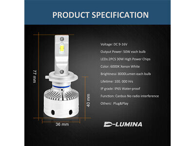 Kit Full Led H7 12V 50W 8000 Lumen Canbus All In One IP65 Dissipazione a