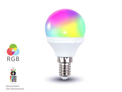Lampada A Led E14 P45 3.5W RGBW 4000K Con Telecomando Dimmerabile Bulbo 320LM S