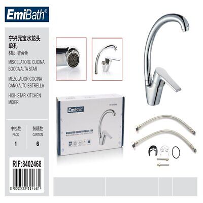 Kit Miscelatore Rubinetto Cucina Bocca Alta Argento Cromato 270x180mm
