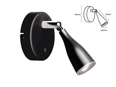 Applique Lampada Led Da Parete Con Interruttore Carcassa Nera 3000K Testa