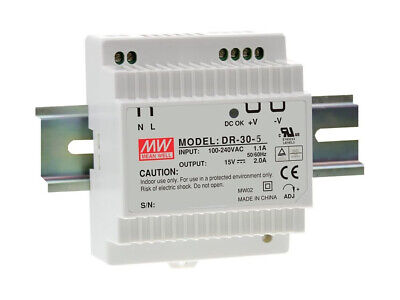 MeanWell DR-30-5 Alimentatore Trasformatore 5V 3A 15W Per Barra Guida DIN Rail