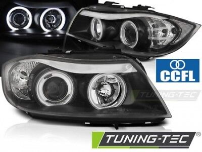 Coppia Set Fari Fanali Tuning E90/E91 03.05-08.08 ANGEL EYES Nero Alogeni H7