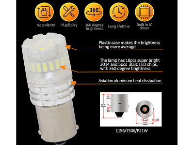 Lampada Led 1156 BA15S P21W Canbus Bianco 12V No Polarita IP67 Illuminazione
