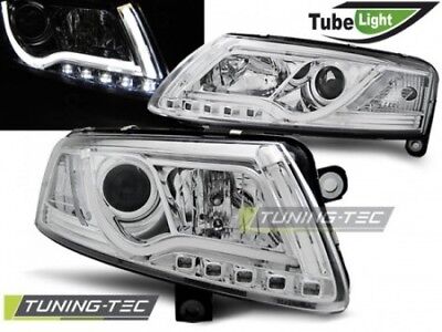 Coppia Set Fari Fanali Anteriori Tuning  A6 C6 04.04-08 LED TUBE LIGHTS Cromato