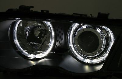 Coppia Fari Fanali anteriori tuning Angel Eyes E46 Neri berlina touring 98-01
