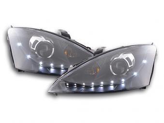 Coppia Fari Fanali Anteriori Tuning Dayline Luci Diurne Focus 98-01 nero