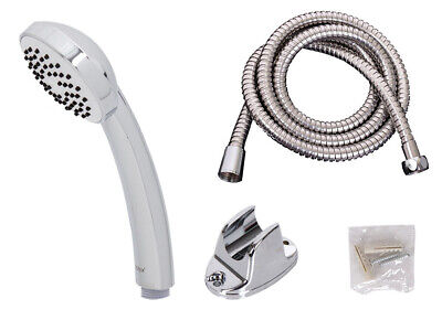 Kit Soffione Doccia + Tubo Flessibile 1,5M Staffa Supporto Da Muro Cromato