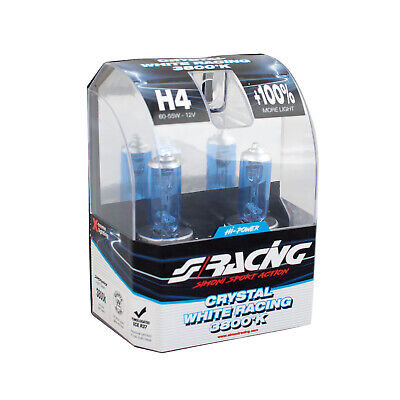 H4 Crystal White Racing alogena 2 pezzi 1000 lm 3800°K 60-55W 12V