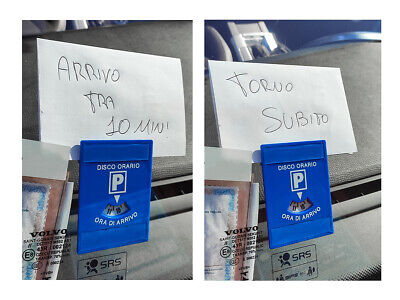 Disco Orario In Plastica Rigida Con Porta Avvisi Per Sosta Breve Doppio Adesivo