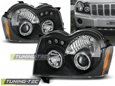 Coppia Set Fari Fanali Anteriori Tuning GRAND CHEROKEE 05-08 ANGEL EYES Nero
