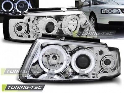 Coppia Fari Fanali Anteriori Tuning PASSAT B5 3B 11.96-08.00 ANGEL EYES Cromato