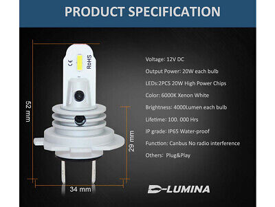 Lampada Led H7 12V 20W Fendinebbia IP65 Bianco 6000K 2000LM 360 Gradi Canbus
