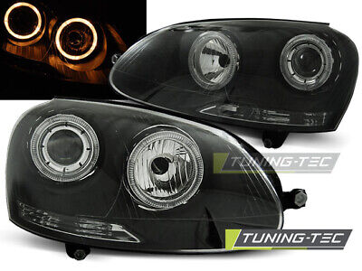 Coppia fari fanali anteriori TUNING GOLF V 2003-08 neri con anelli angel eyes