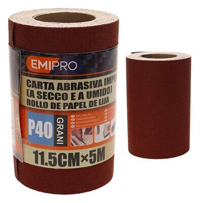 Carta Abrasiva Impermeabile A Secco e Umido, Rotolo da 11,5cm x 5m, Grano P 40