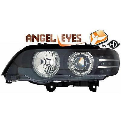 Coppia fari fanali anteriori TUNING X5 99-03 nero con anelli ANGEL EYES H7+