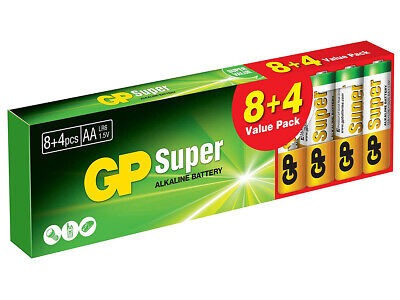 12 Pezzi Pila Batteria GP Super Alkaline Tipo Stilo AA 1.5V GP15A8 4ET-2WPB12