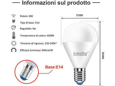 Lampada A Led E14 P45 G45 8W Bianco Neutro 4200K 720 Lumen <ul><li>Lampada
