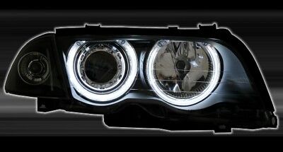 Coppia Fari Fanali Anteriori Tuning E46 Neri berlina e touring CCFL Angel Eyes