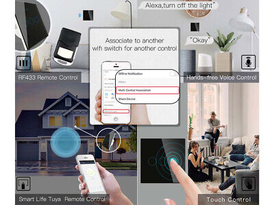 Interruttore Wifi Da Parete 86X86 Pannello Touch 3 Tasti Colore Nero + RF 433