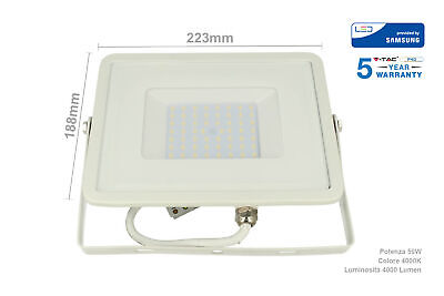Faro Led Flood Light 50W IP65 Bianco Freddo Super Slim 28mm Carcassa Bianca