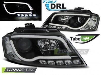 Coppia Fari Fanali Anteriori Tuning  A3 8P 2008 > 2012 Nero TUBE LIGHT