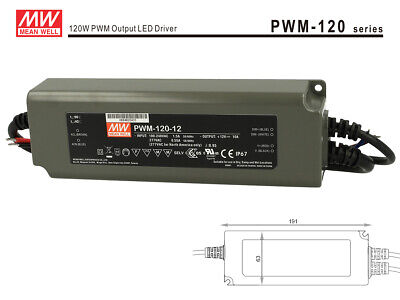 Alimentatore Led Meanwell PWM-120-12 Dimmerabile 120W 12V IP67 Dimming 3 in 1