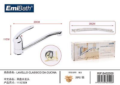 Kit Rubinetto Cucina Bocca Bassa Appogio Su Lavello Misura 110x230mm Argento